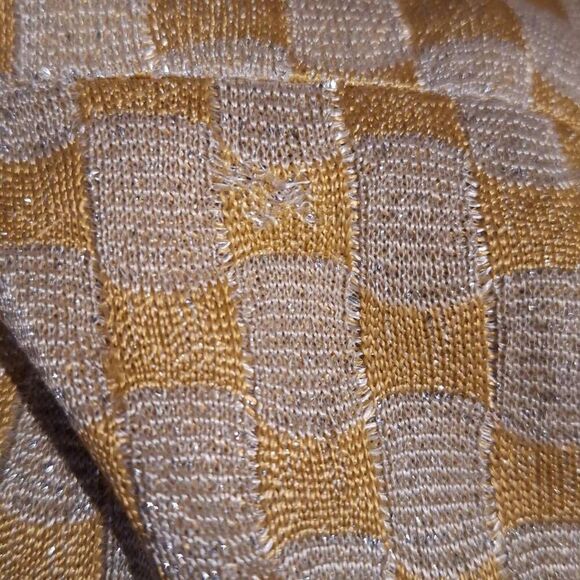 Vintage 1960's Gold Metallic Checkered Geometric Maxi Dress w/ Belt Size 14 - Picture 5 of 7